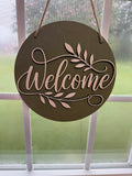 "Welcome" Sign - Script & Leaf