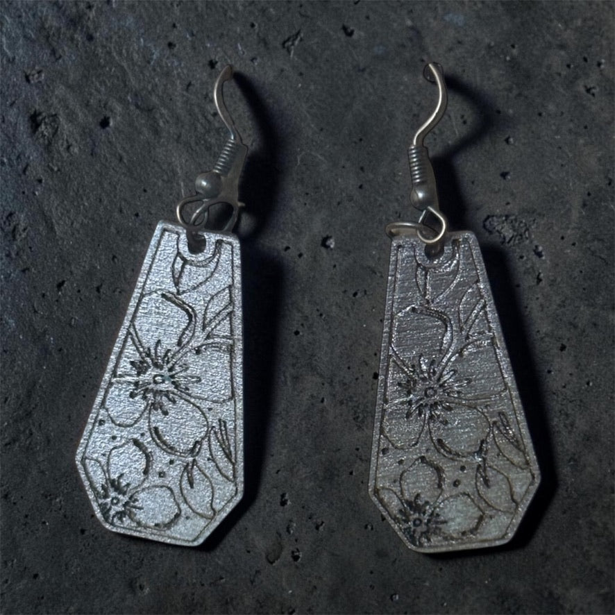 Flower Medallion Earrings - Gunmetal