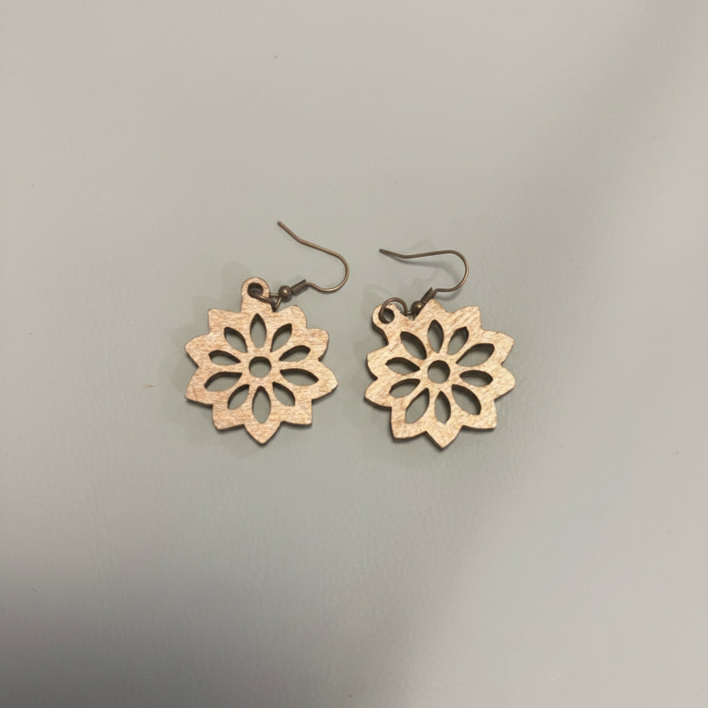 Flower Cutout Earrings - Dark Wood