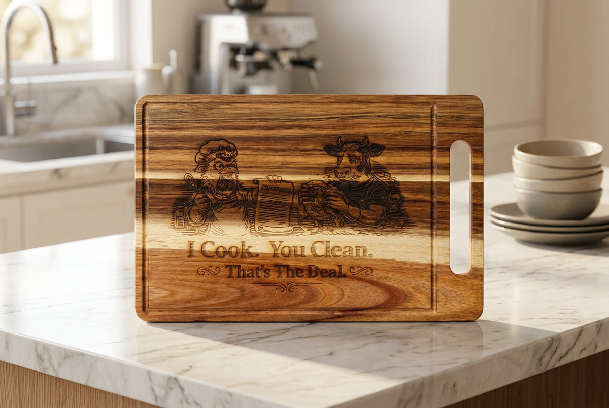 "I Cook, You Clean" Cutting Board