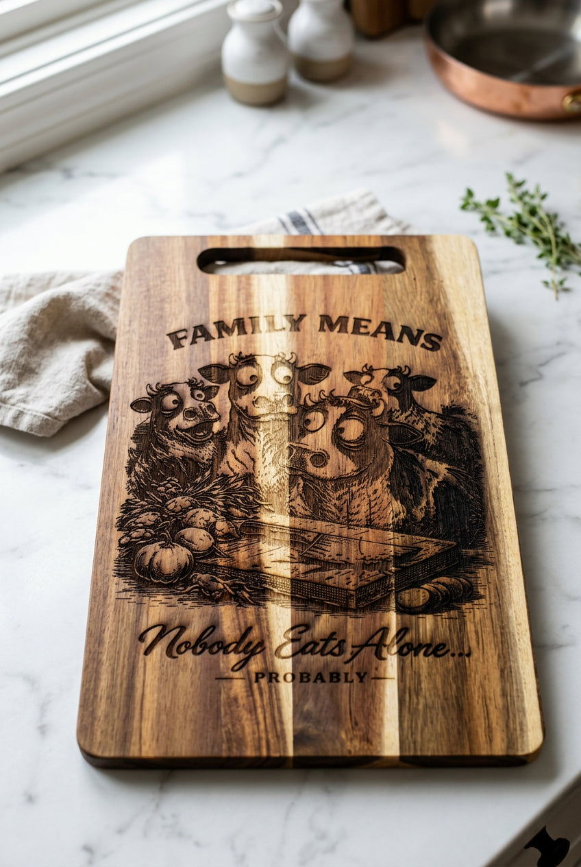 "Family Means Nobody Eats Alone" Cutting Board