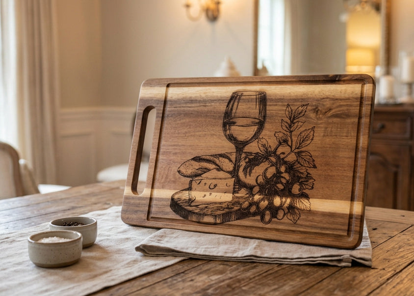 Bread, Cheese & Wine Cutting Board