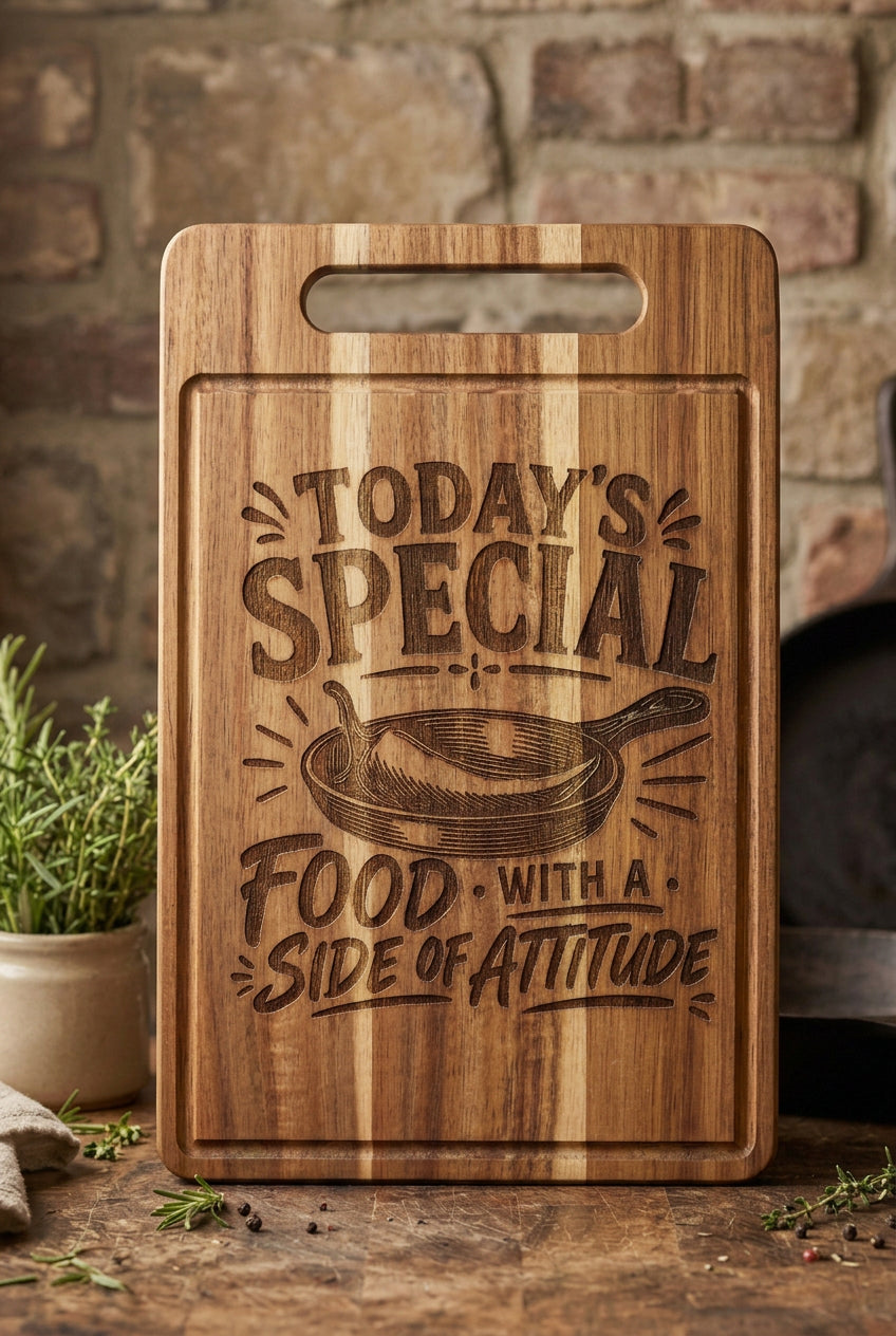 "Today's Special: Food With a Side of Attitude" Cutting Board