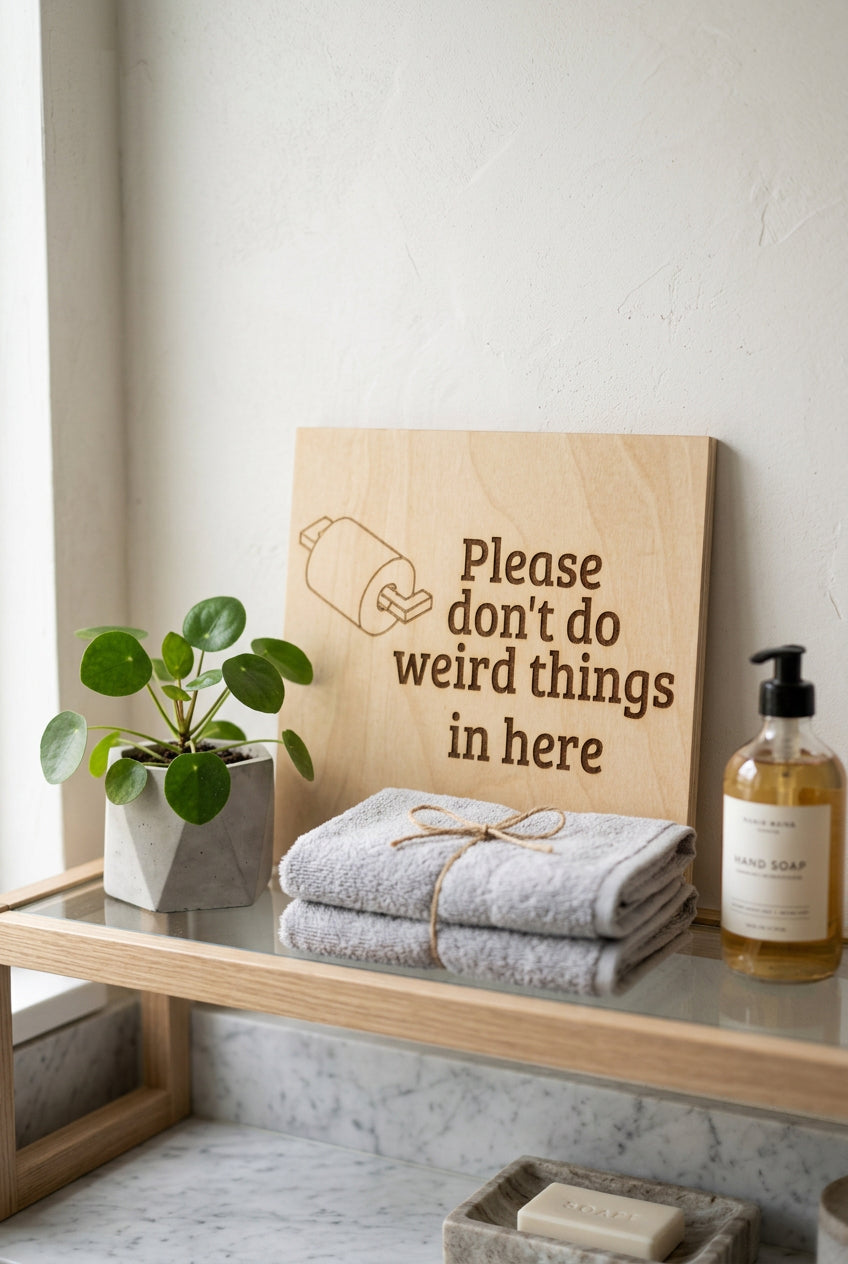 "Please Don't Do Weird Things in Here" Bathroom Sign