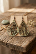 Vine &amp; Flower Teardrop Earrings - Sage