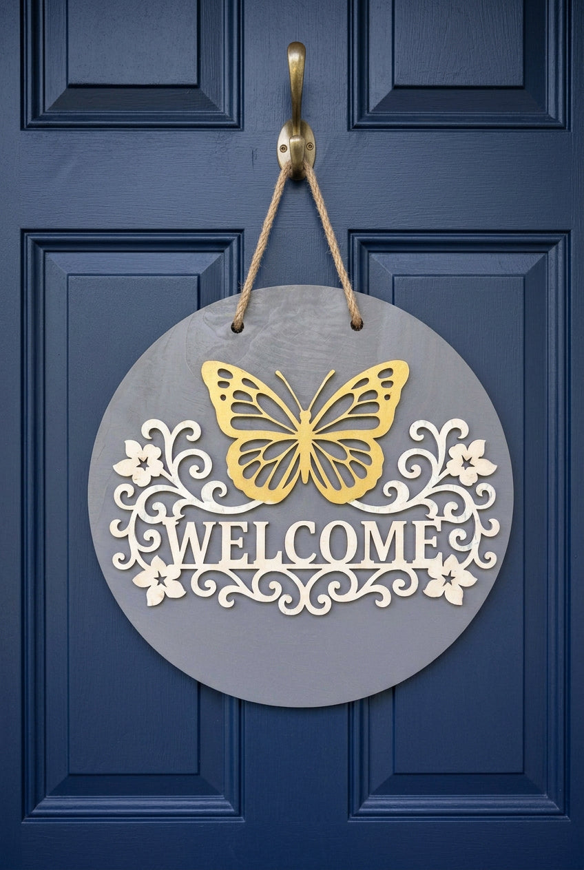 Butterfly & Blossoms Welcome Sign