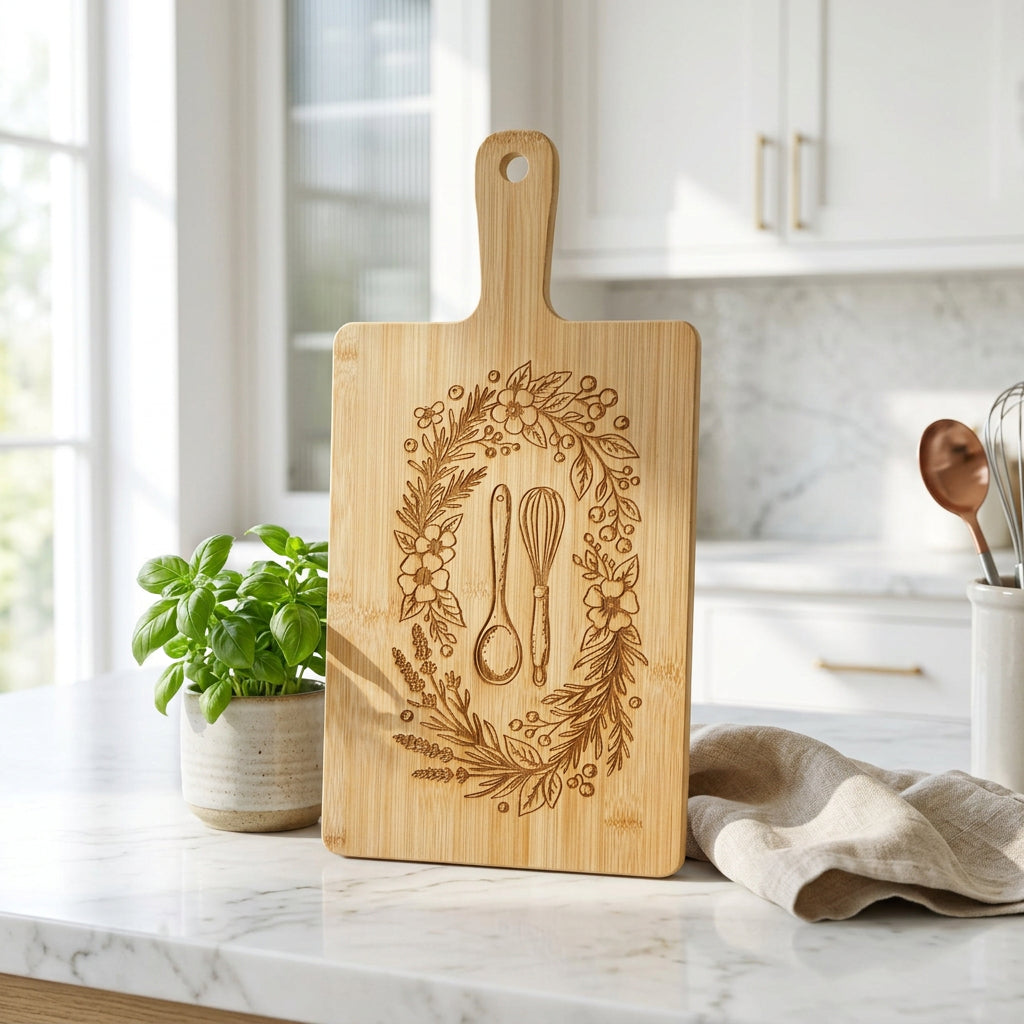 Spoon & Whisk Floral Wreath Paddle Board - Bamboo