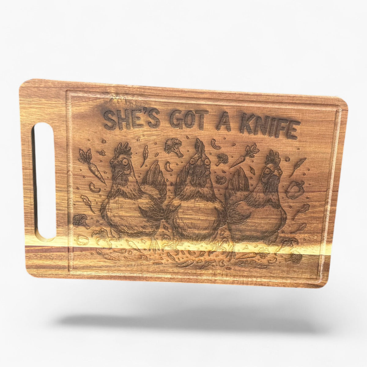 "She's Got a Knife" Chicken Cutting Board