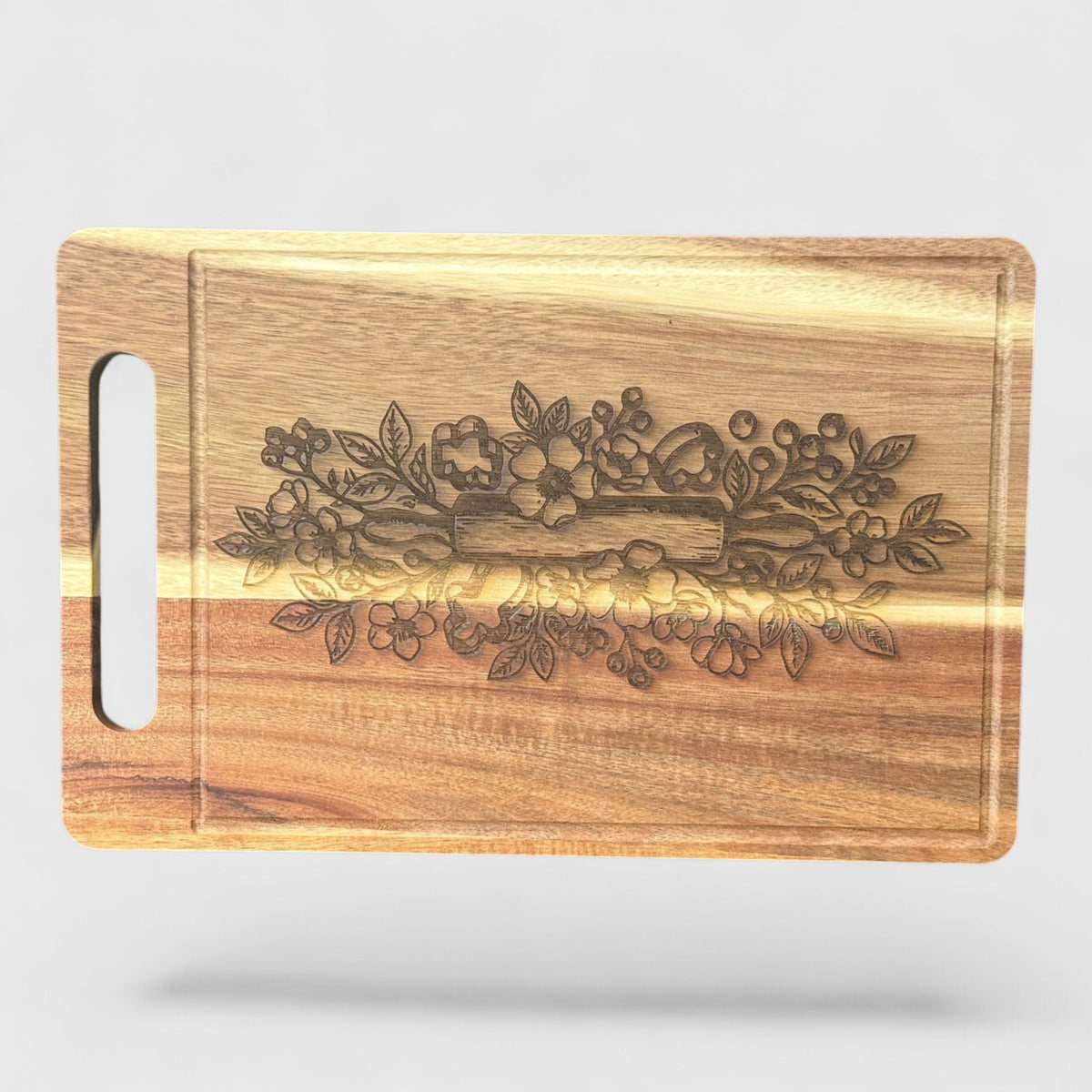 Rolling Pin & Floral Cutting Board - Acacia